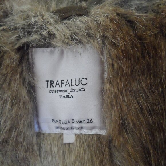 Zara Trafaluc Brown Winter Coat with Faux Fur Hood size-S - Picture 5 of 15